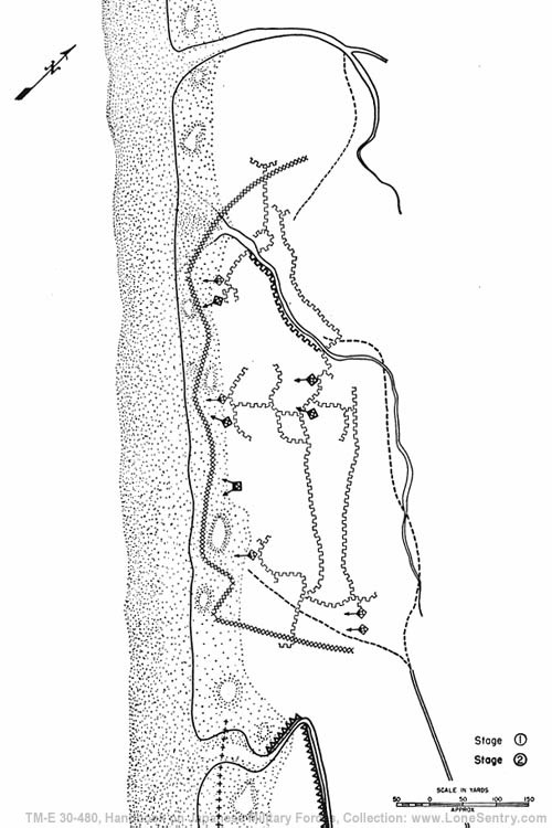 [Figure 122. Position B of beach defense layout shown in figure 120.]