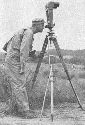 [Figure 300. Battery commanders telescope. Although giving a high magnification and wide field of view, the individual telescopes cannot be placed in a horizontal position to improve stereoscopic vision.]